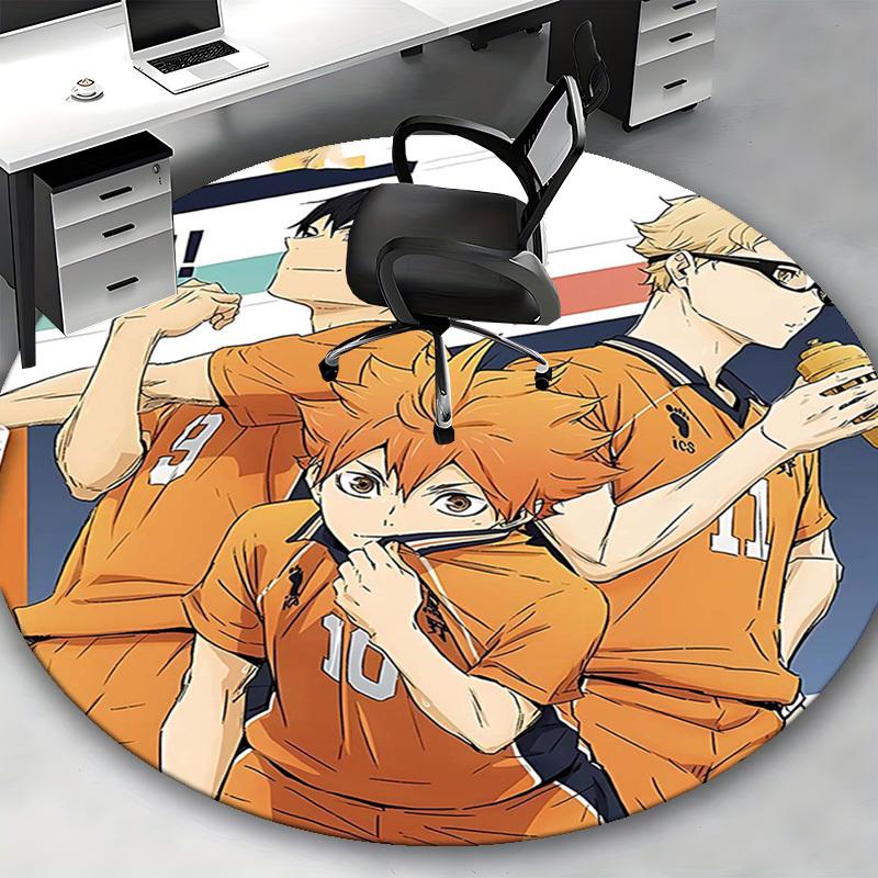 1pc Haikyuu!! Anime Round Carpet Office Chair Mat, AntiSlip Rug with ICS Logo Design for Home Decor, Gaming Room