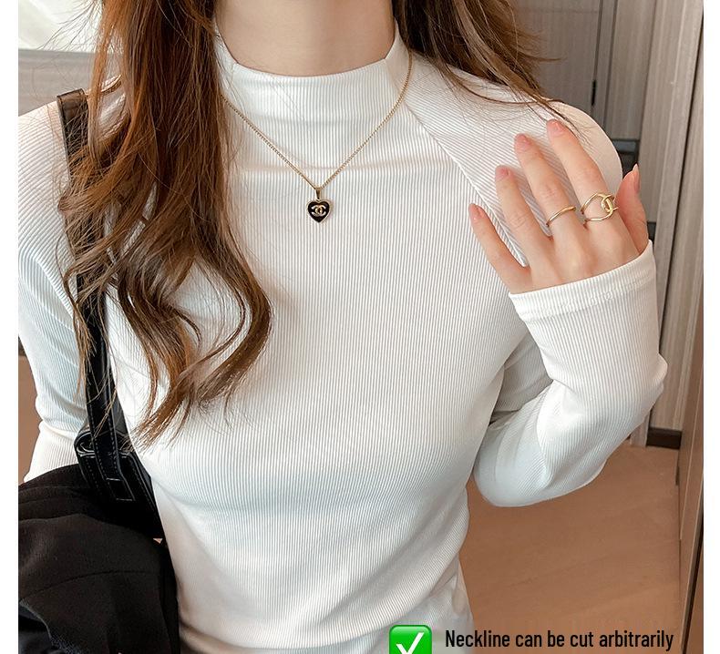 2024 Women's Ribbed Raglan Sleeve Semi-High Neck Base Layer Shirt