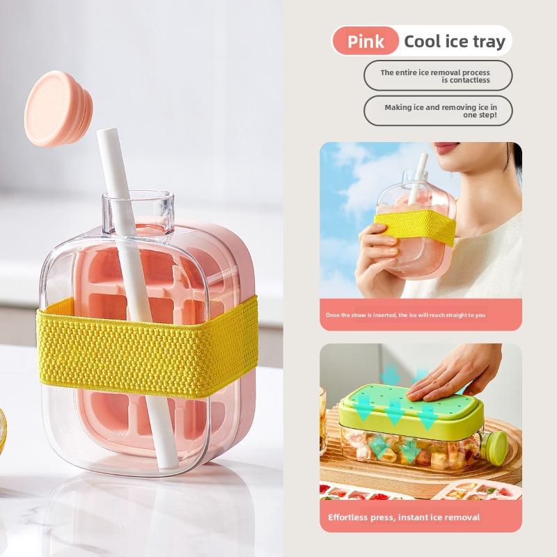 

Cool Ice Cube Travel Cup Portable Straw Water Cup, Summer Homemade Water Filling Press Ice Cube Mold small розовый