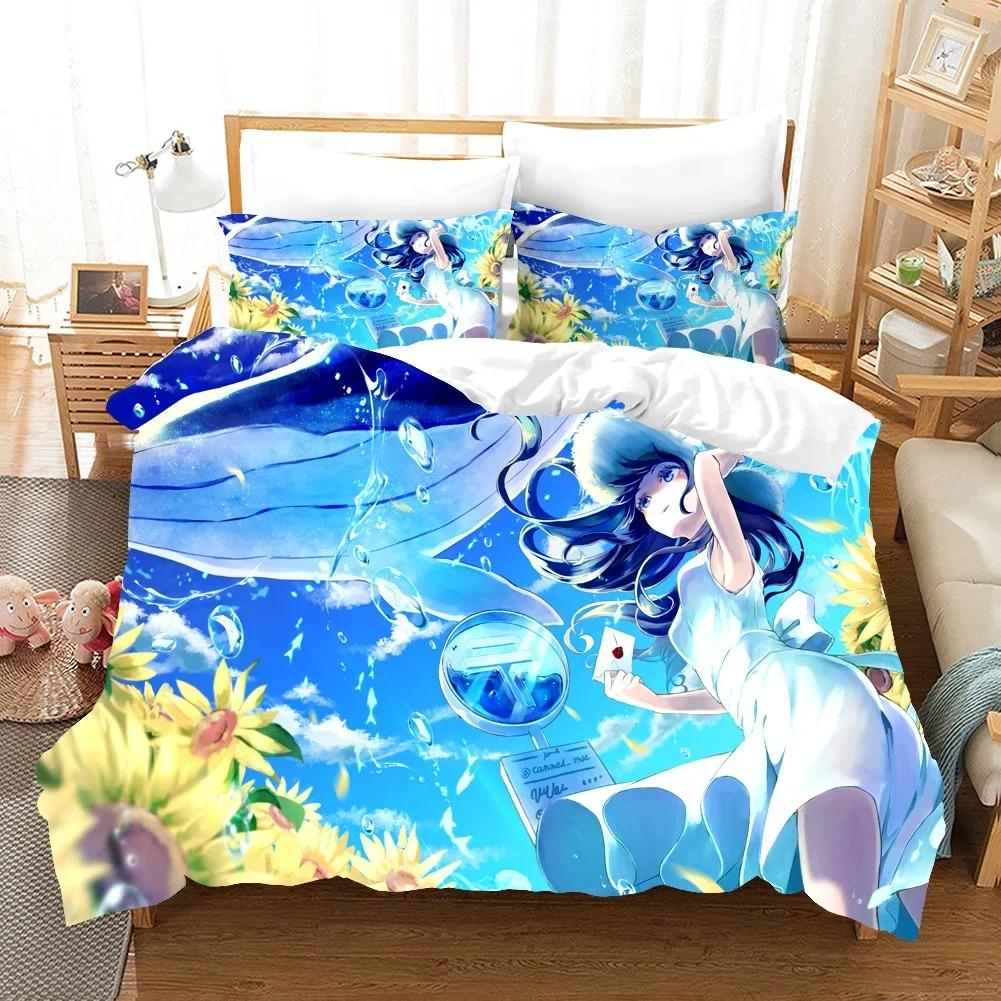 Conjunto de Cama Anime Menina Desenho Animado Moda Estampa 3D Edredom Luxo Queen King Solteiro Conjunto Capa de Edredom Decoração Têxtil para Casa Moderno