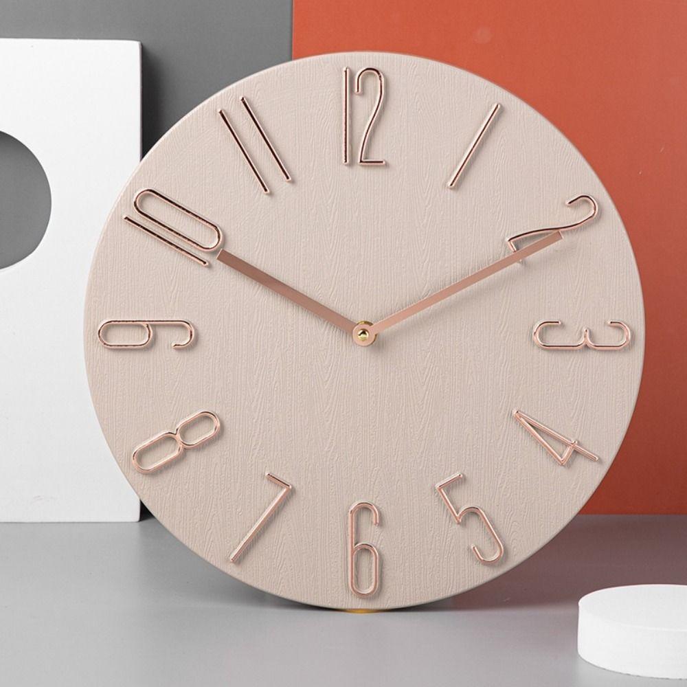 No Second Hand Wood Grain Clock 12inch Scale Clock Elegant Decorative Wall Clock  School