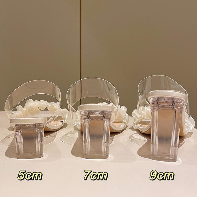 Mules d'été à clip pour femmes, à talons hauts et épais, décontractées, à bout carré, plissées, d'extérieur, à talons en cristal, sandales 5cm 7cm 9cm 34-42