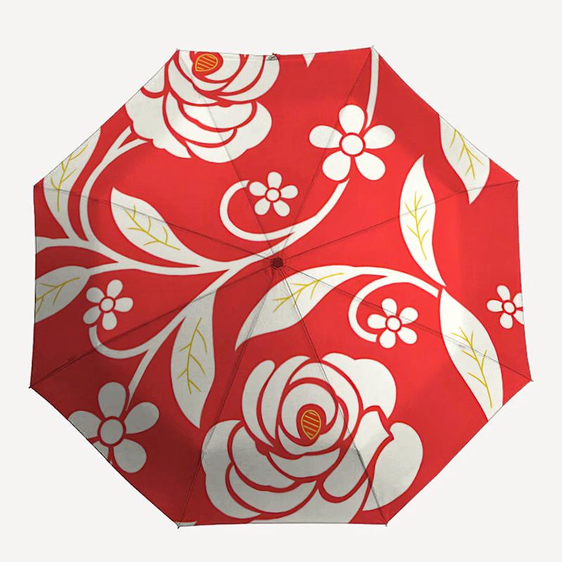 

1pc Floral Pattern Automatic Folding Umbrella - Compact 8-Rib Design, Durable Plastic & Iron, Festive Gift, Compact Umbrellan035
