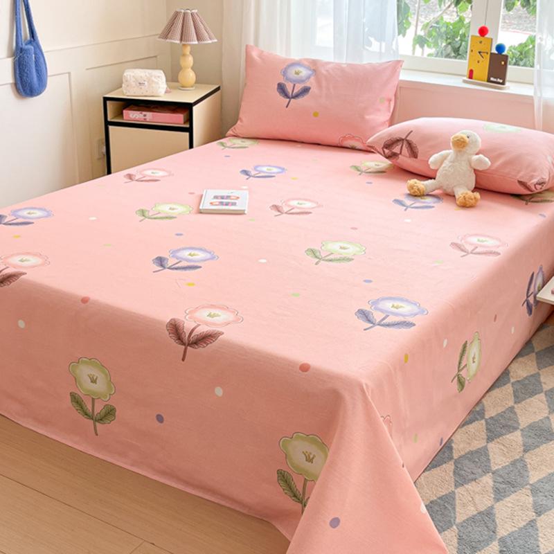 Raw Cotton Old Coarse Cloth Bed Sheet Soft Mat Three-piece Set Quilt Single Double Dormitory Printing Washable Anti-wrinkle