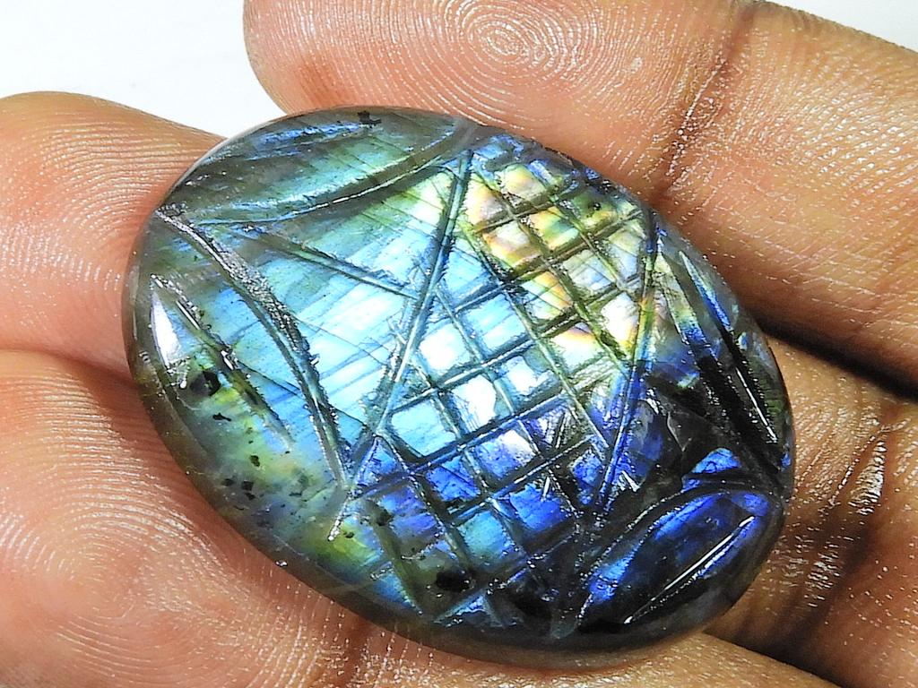 27X37MM Natural Labradorite Carving Oval Designer Loose Gemstone 70Cts. SK-1353