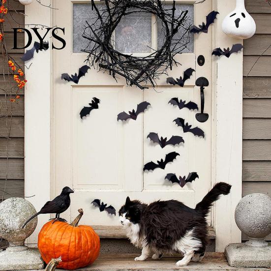Double-layer Bat Wall Decals Halloween Decals, Self Adhesive Room Stickers, Double Layer Spooky Realistic Ornaments PVC Art for Mysterious Party