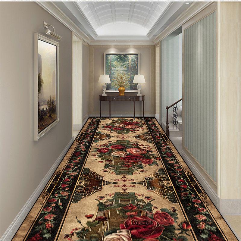 Luxuriöser langer Flurteppich Rutschfest Treppenhaus Flur Europäische Dekoration Läuferteppich Waschbar Gang Küchenmatte Anpassbar
