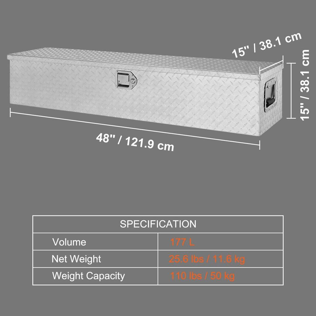 Robuste Aluminium-Ladeflächen-Werkzeugkiste, Werkzeugkiste mit Riffelblech, Seitengriff und Schlüsseln, Aufbewahrungs-Werkzeugkiste Organizer für Pickups, LKW