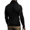 Men's Casual Solid-color Patchwork Style Long-sleeved High-neck Sweater, Men's Scarf Leather Button-down Pullover Knitted Sweater