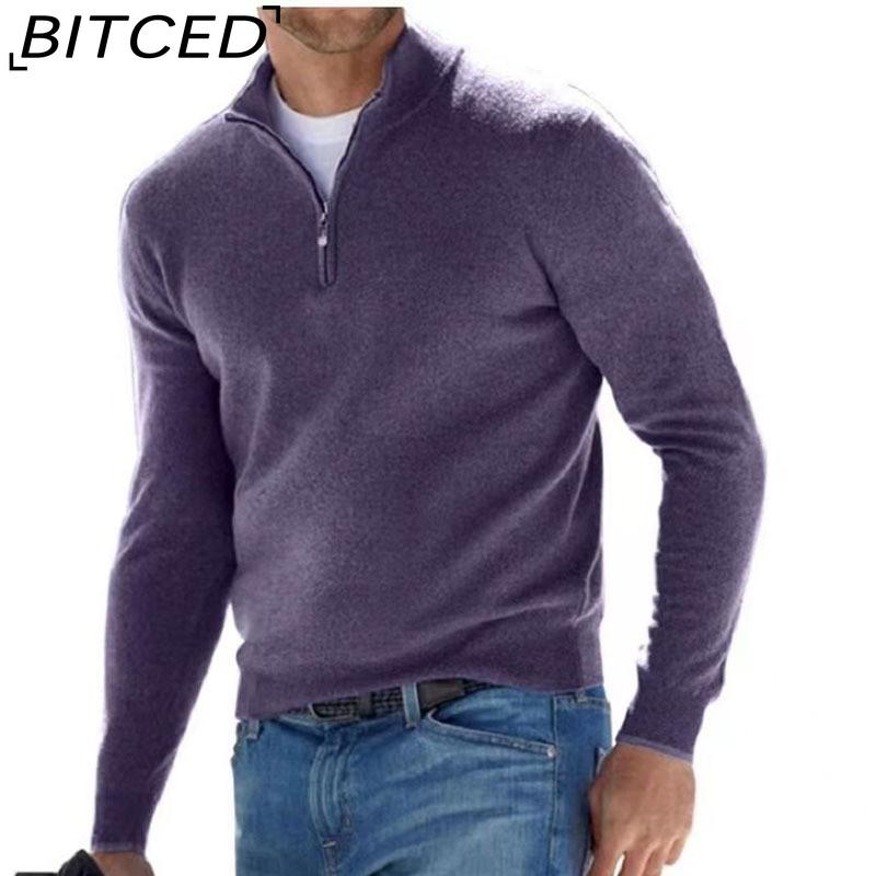 BITCED Herfst Long Sleeve V-hals Fleece gevoerd Rits Heren Casual Poloshirt