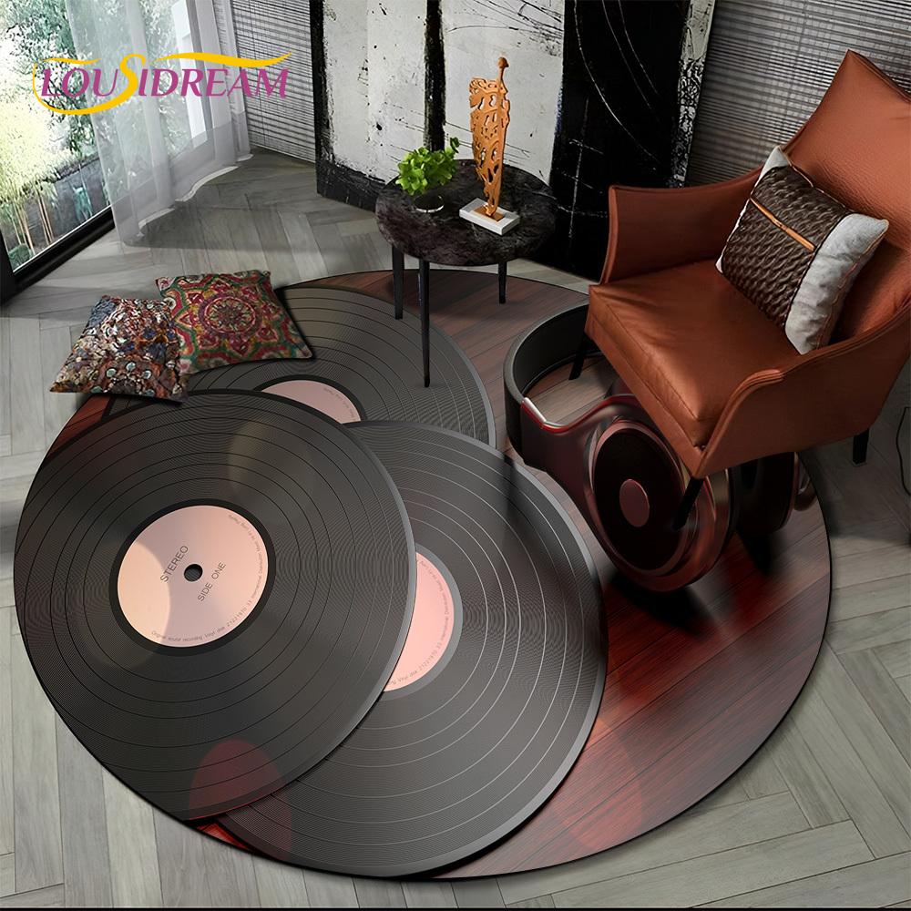 3D Vinyl Record Music DJ Screen Tape HD Round Area Rug,Carpet Rug for Living Room Bedroom Sofa Playroom Decor,Non-slip Floor Mat