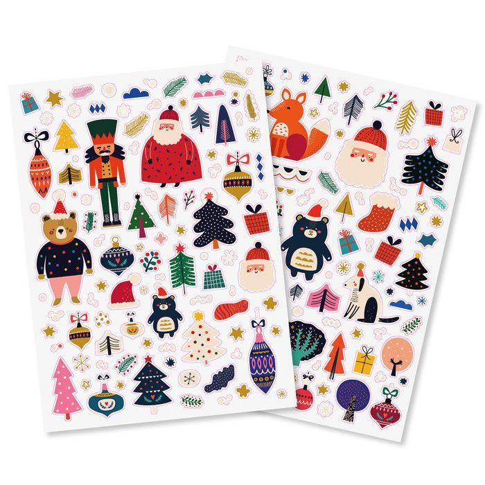 Christmas Stickers Father Christmas and Animals 0.2 To 7.3 Cm 203 Pieces