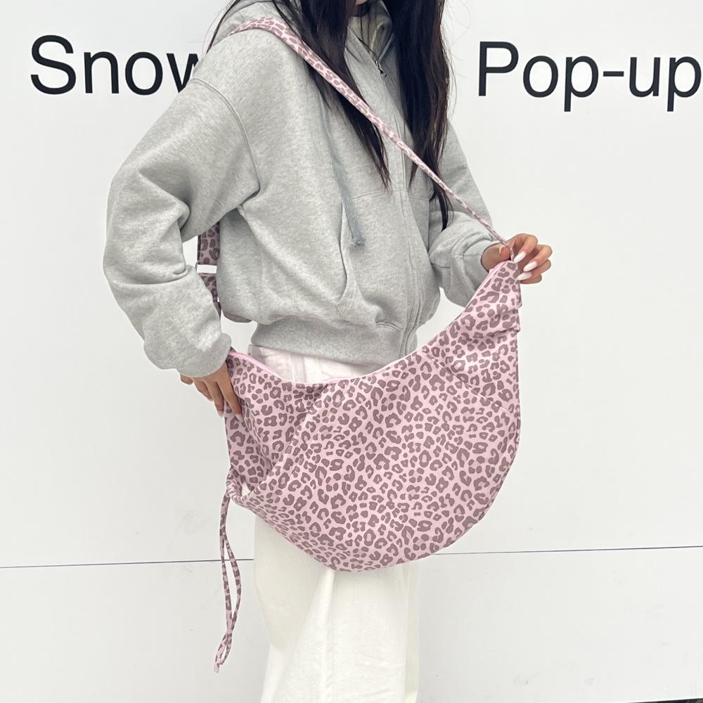 

Vintage Leopard Faux Suede Women s Shoulder Bags Pleated Drawstring Ladies Crossbody Bag Casual Large Capacity Female Handbags рожевий
