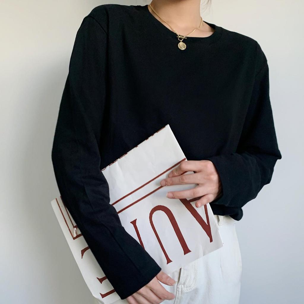 250g Heavyweight Pure Cotton Unisex Long-Sleeved T-Shirt, Solid White Round Neck, Women's Versatile Base Layer