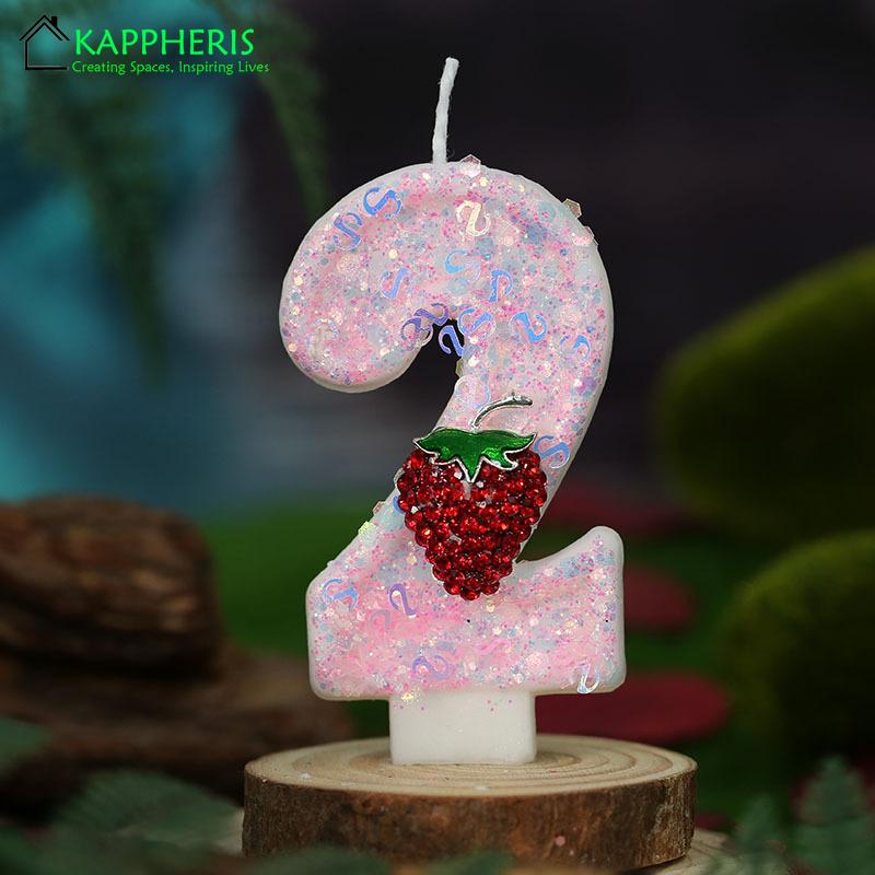 Original Birthday Number Candles Sparkling Strawberry Candle 2 Years for Cake Topper Decoration Pink Pure Bee Honey Candles for daily use