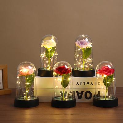 Fleurs Artificielles LED Rose Rouge Rose Créative Cadeau Saint-Valentin Rose Sous Housse Plastique Avec Support Rose Lumineuse Décoration Mariage