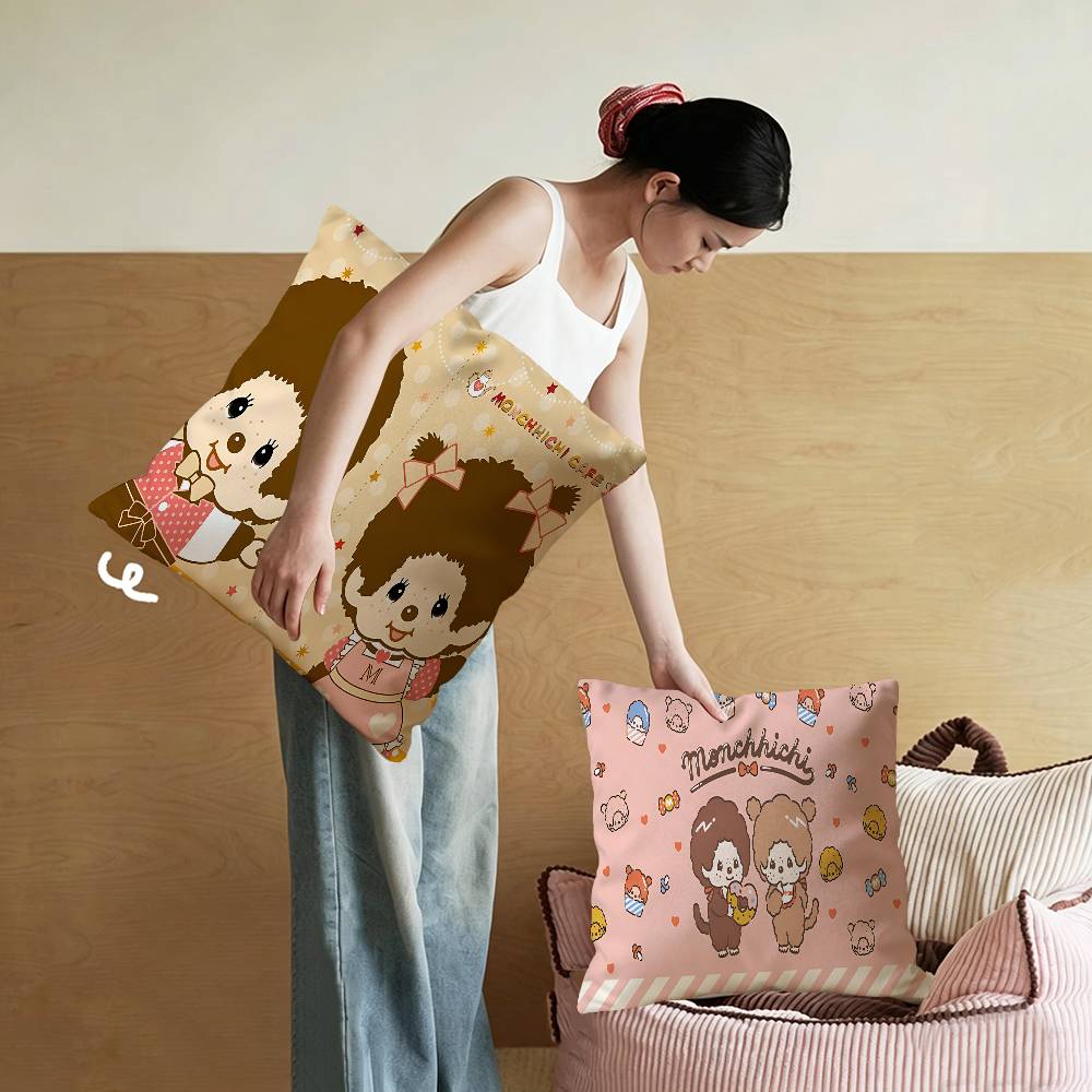 Popular Logo M-Monchhichi Fashion Cushion Cover Pillowcase Upholstery Sofa Throw Pillow Home Decor Pillowcas