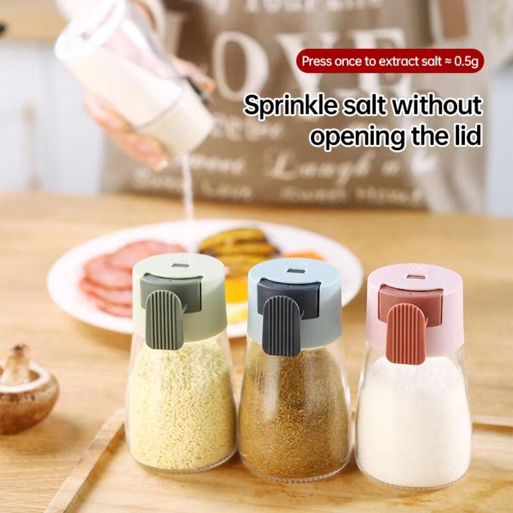 4Pcs Press Type Quantitative Salt Glass Bottle 0.5g Sealed Condiment Jars  Cumin Powder
