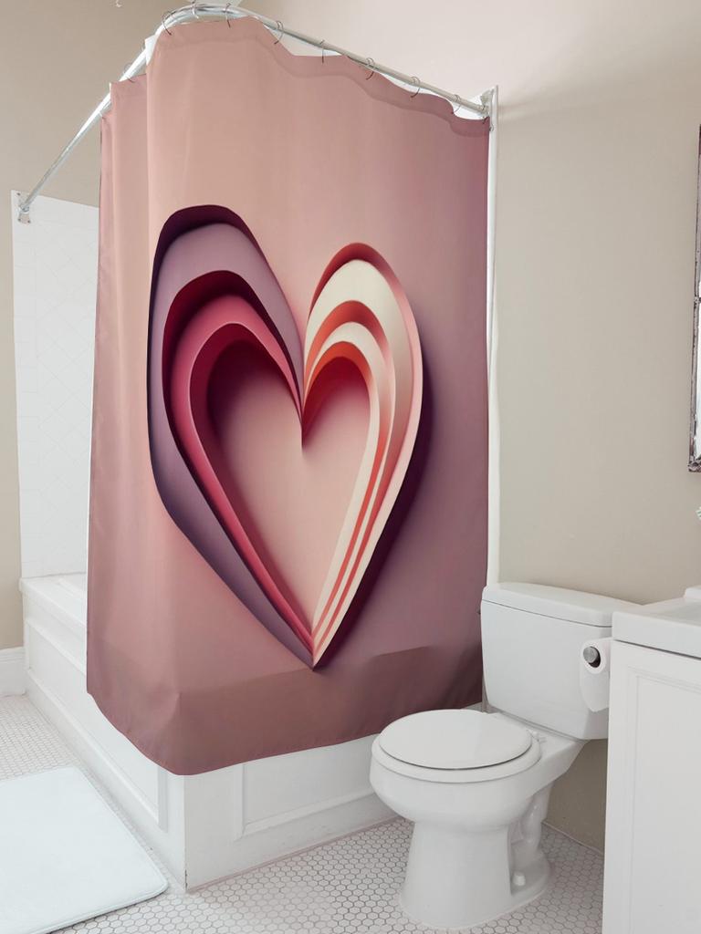 Layered Heart Shower Curtain - Modern Bathroom Decor