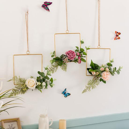 Yousheng Floral Hoop Wreath, Metal Wall Hanging with Flower Decor, Durable Wear-Resistant Floral Hoop Wreath, for Garden Balcony Windowsill