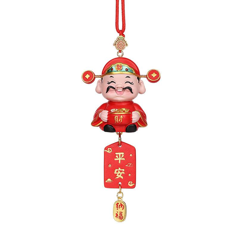 Traditional Car Pendant Resin Lucky God Rearview Mirror Decor For New Year Celebration