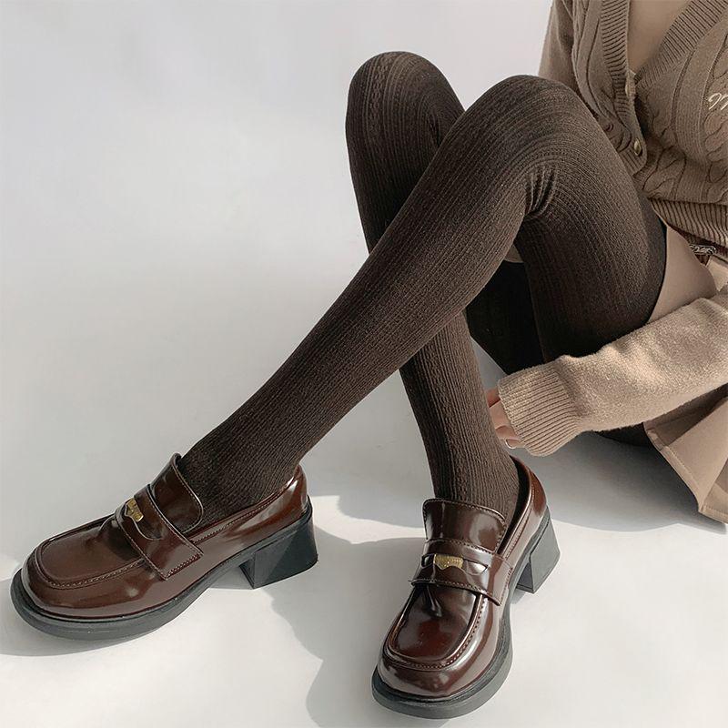 Girls' Retro Cable Knit Gray Tights - Thickened Autumn/Winter JK Style Socks with White Base Layer.