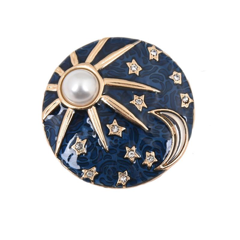 Vintage Milky Way Star And Moon Emblem Helios Round Oil Drip Diamond Pearl Brooch Brooch Accessories