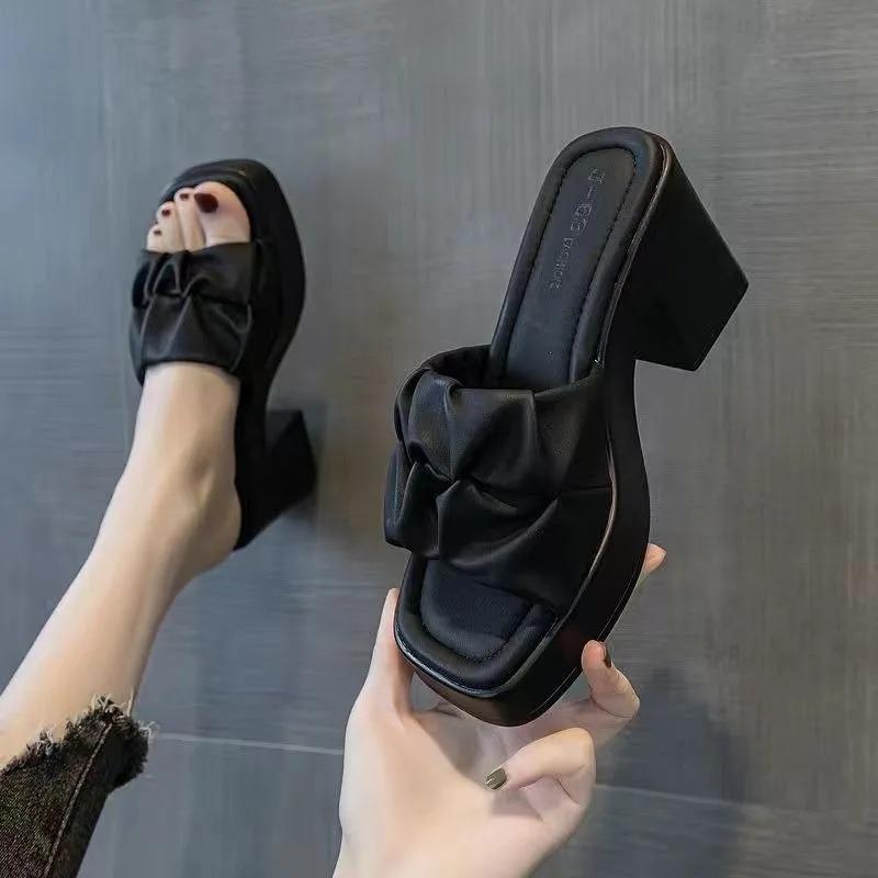 Soleist Sommerschuhe mit hohem Absatz für Damen, lässige Fischmaul-Schuhe, Damenschuhe im Angebot 2024, Mode, Neu, Quadratische Zehenpartie, Anti-Falten, Damen-Slipper