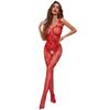 European & American Red Christmas Lingerie Bodysuit with Fishnet and Rhinestones