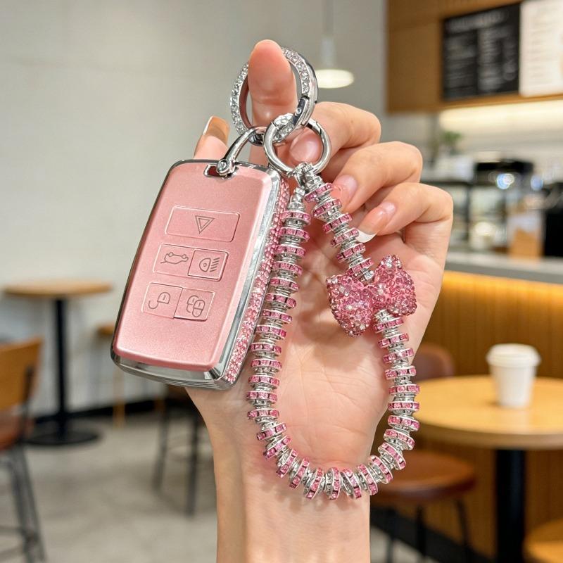 [ Side Diamonds ] 4 Buttons TPU Car Key Case Cover Shell Fob for Jaguar XE XF F-PACE & Land Rover Range Rover Evoque Discovery S