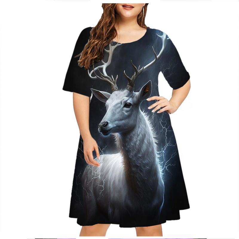 Grassland Running Animals Horse Dresses For Women Clothes Oversized Summer Casual Short Sleeve Print Dress Loose Plus Size Dress