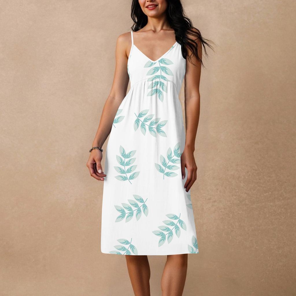 Women's Spaghetti Strap Backless Bow Loose Casual Beach Holiday Dress Sundress