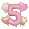7PCS Animal Let's Pawty Dog Cat Paw Heart-shaped Aluminum Balloon 32inch Pink 1-9 Number Birthday Party Deco Balloon Baby Shower