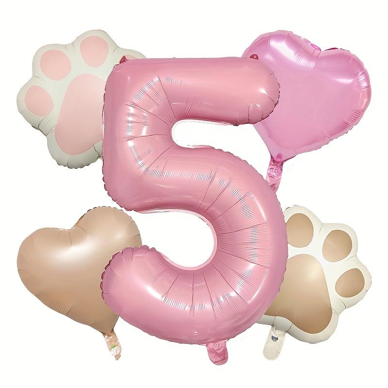 7PCS Animal Let's Pawty Dog Cat Paw Heart-shaped Aluminum Balloon 32inch Pink 1-9 Number Birthday Party Deco Balloon Baby Shower
