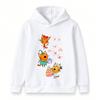 Kids Boys Girls Hoodie Cartoon Orange Cats Butterflies Print Pullover Hooded Sweatshirt Casual Birthday Party Streetwear Soft Warm Children