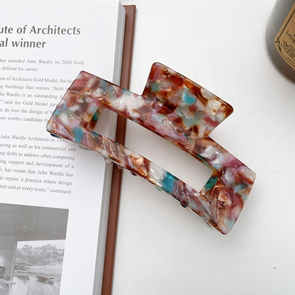 French Style Rectangular Hollow Hair Claw Colorful Shark Clip Acetic Acid Hair Clip  Travel