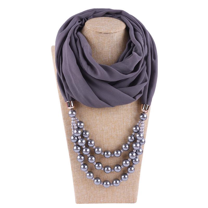 Elegant Chiffon Scarf Necklace with Double Layer Pearl Beads – Classic Women’s Fashion Accessory for Everyday & Formal Wear