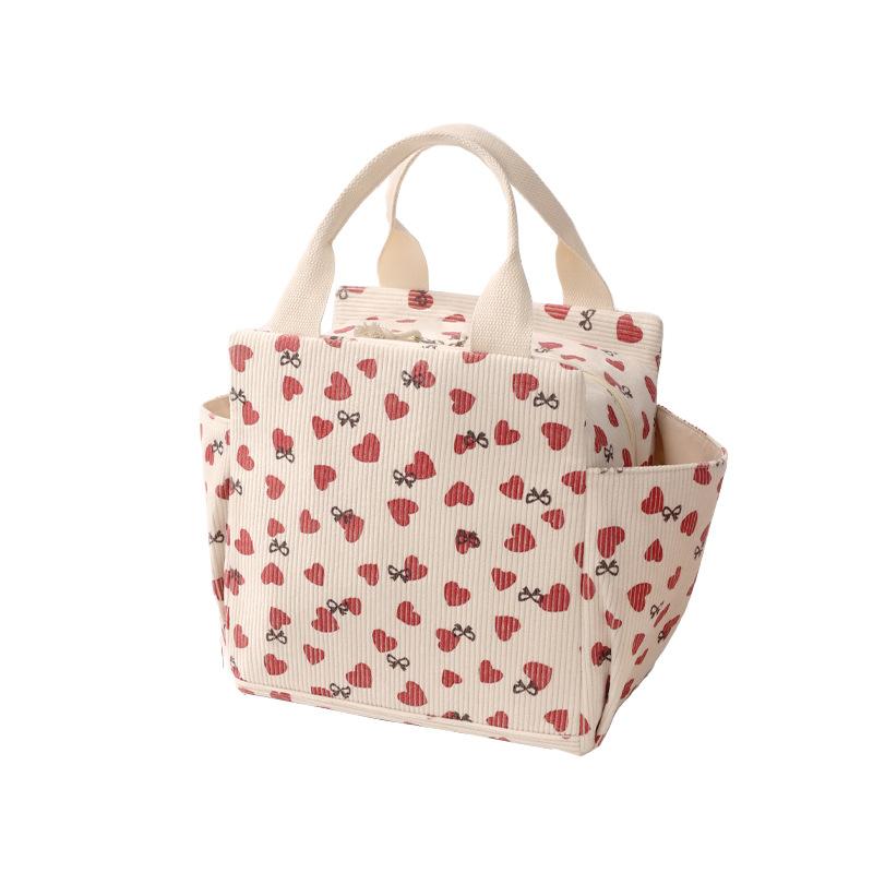 Large Capacity Insulated Lunch Tote Bag for Commuters Corduroy Square Meal Bag Student Food Container Carrier for Office School 3790₽