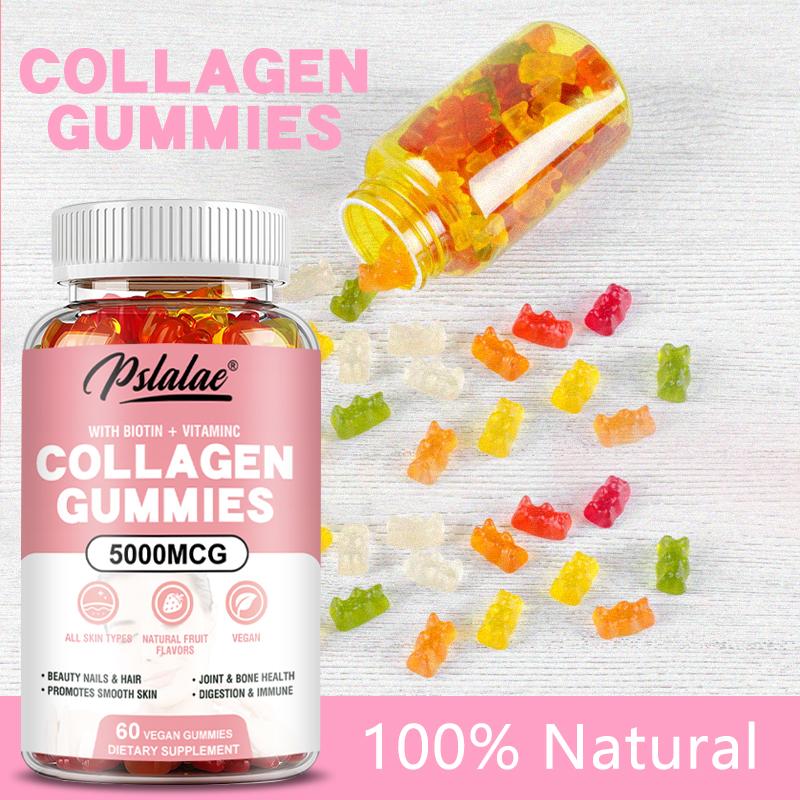 Pslalae 5000mcg Collagen Gummies - Biotin + Vitamin C - Hair, Skin, and Nail Health