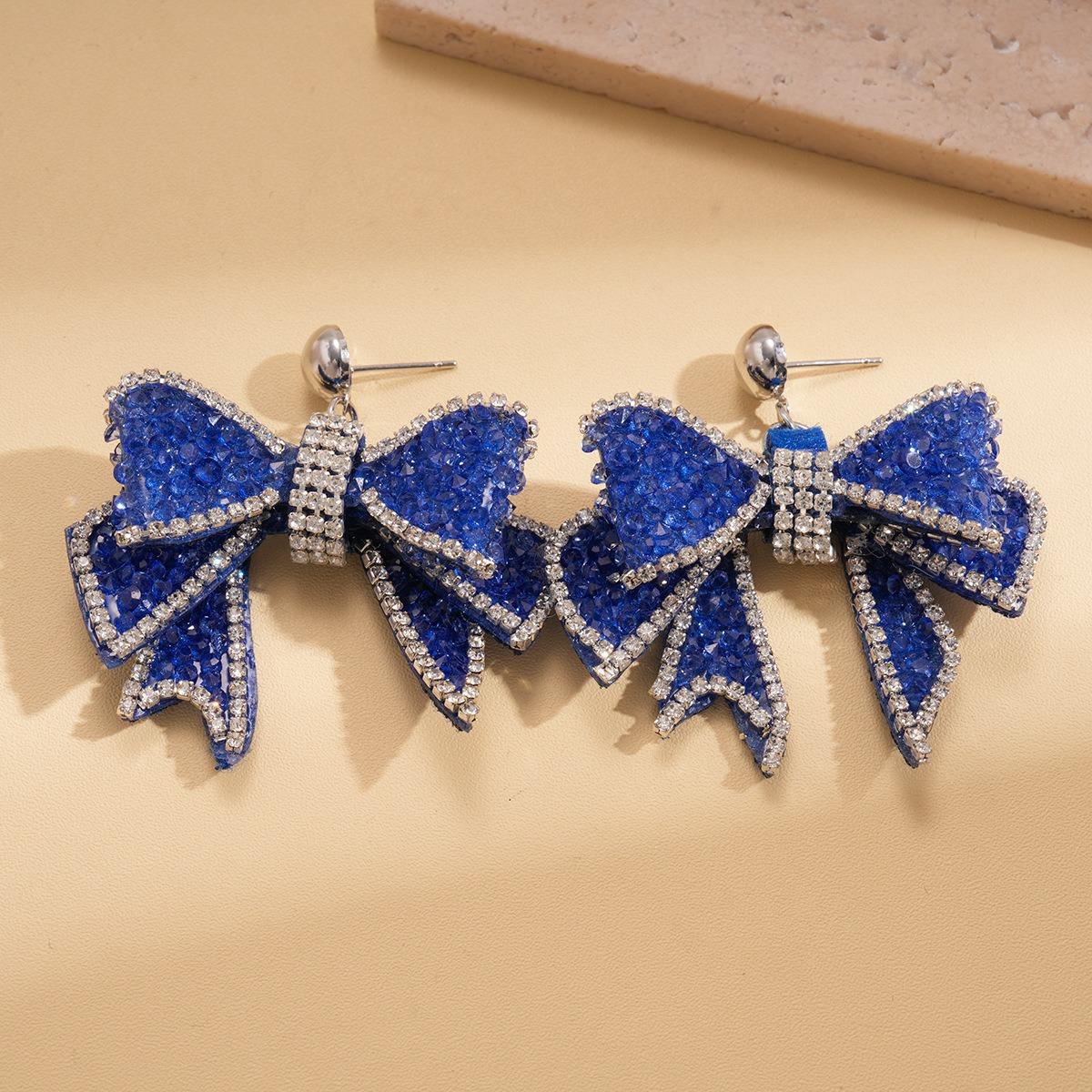 

DIGADAGU Alloy Resin Bowknot Rhinestone Dangle Earrings New Luxury Elegant Earrings Women s Daily Zircon Accessories синій