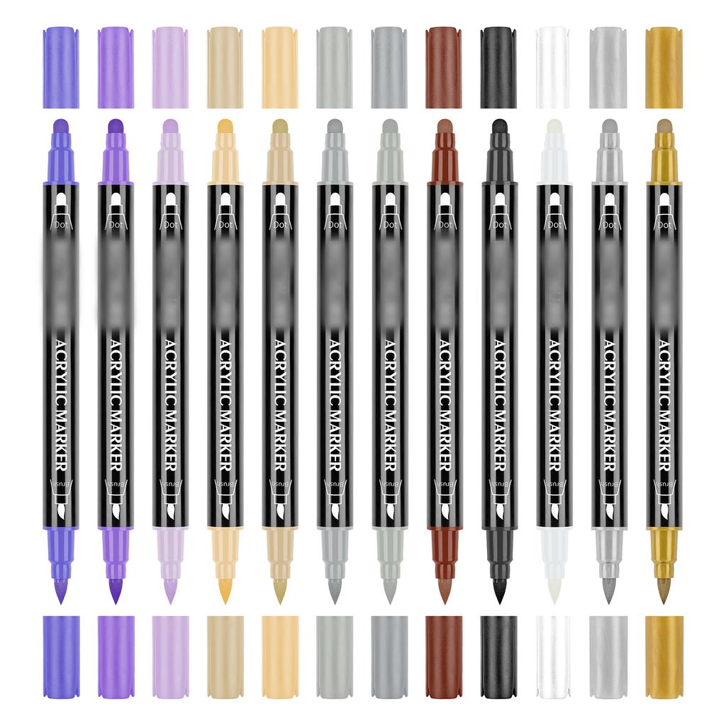 24 Pack  Acrylic Paint Markers Vibrant Color Assortment Dual Tip Quick Dry Non Toxic for Kids Adult DIY Art and Craft