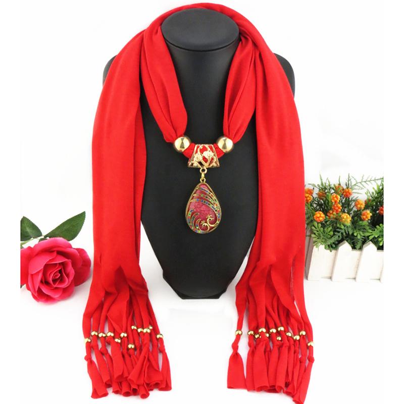 Elegant Embellished Scarf Necklace with Tassel & Pendant – Boho Fashion Statement Jewelry for Women, Multi-Color Available