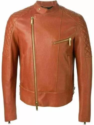 

Motorcycle Jacket For Men Genuine Lambskin Leather Jacket TAN Slim Fit Biker S