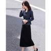 Elegant V-neck Long Sleeve Top & Mid-length Dress Set