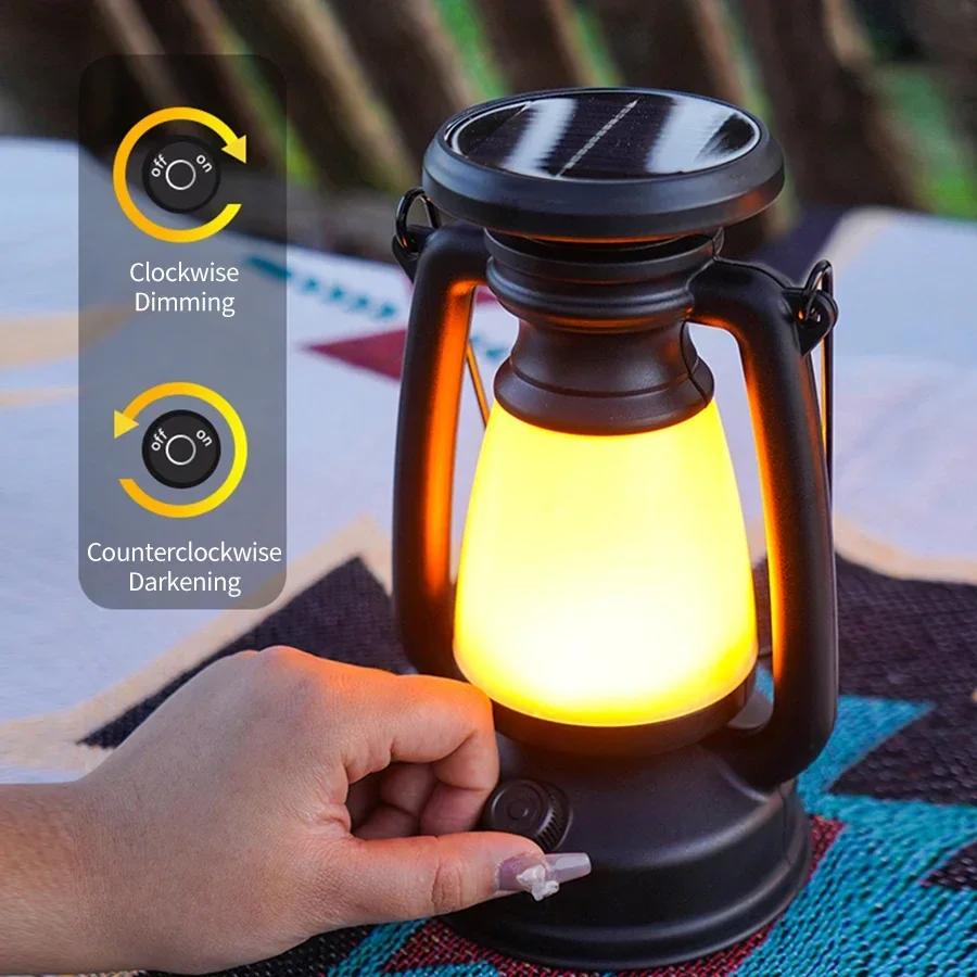 Portable Camping Lanterns USB Rechargeable Solar Charging Camping Light Dimming Outdoor Hanging Tent Light Hiking Fishing Lamp
