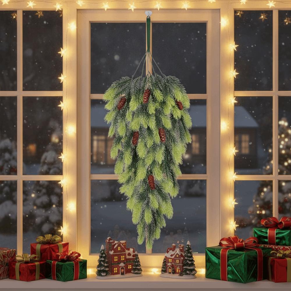 Simulated Hanging Pine Needle Branches Hanging Snowy Norfolk Pine Needles Indoor