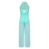 S-3XL Lyric Modern Dance Bodysuit Halter Mock Neck Sleeveless Sequin Embellished Strappy Back Mesh Wide Leg Jumpsuit One Piece Dancewear