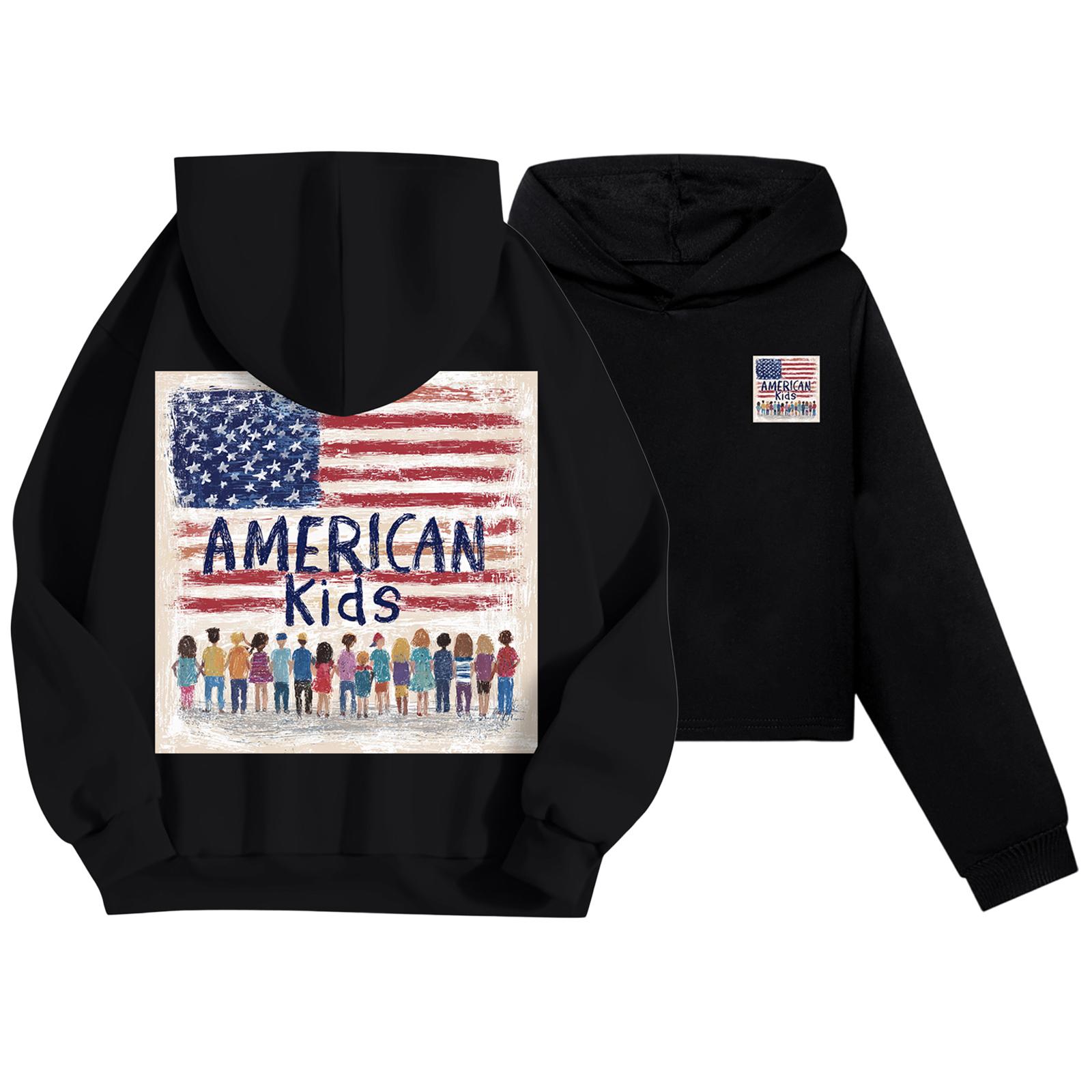 

Детская повседневная модная толстовка с капюшоном и длинными рукавами с принтом американского флага 120 чёрный