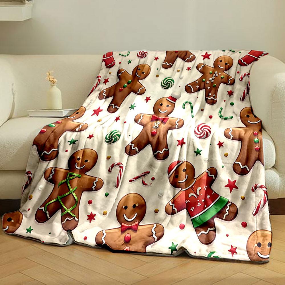 Gingerbread Man Holiday Pattern Print Blanket Soft and Cozy Perfect for the Living Room Bed Sofa or a Nap,gift