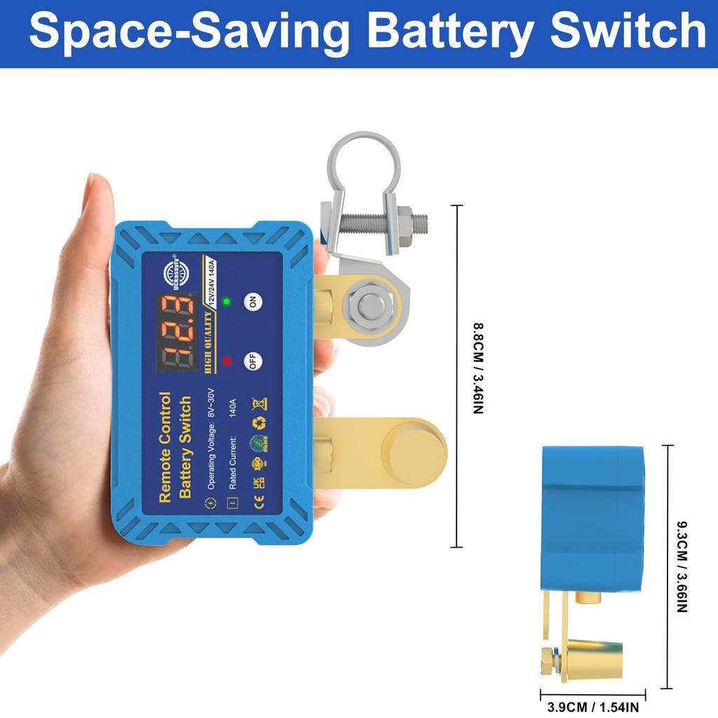 12V 140A Remote Disconnect Switch with Voltage LED Disconnect Switch for and Marine Indicator, Anti-Theft Cars, RVs, ATVs, Trucks,